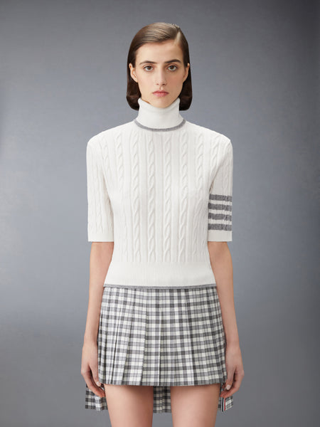CASHMERE 4-BAR BABY CABLE STITCH TURTLENECK WHITE