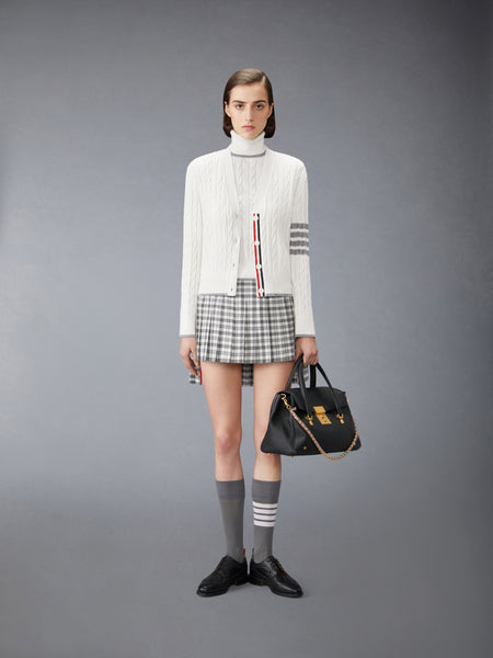 CASHMERE 4-BAR BABY CABLE STITCH TURTLENECK WHITE