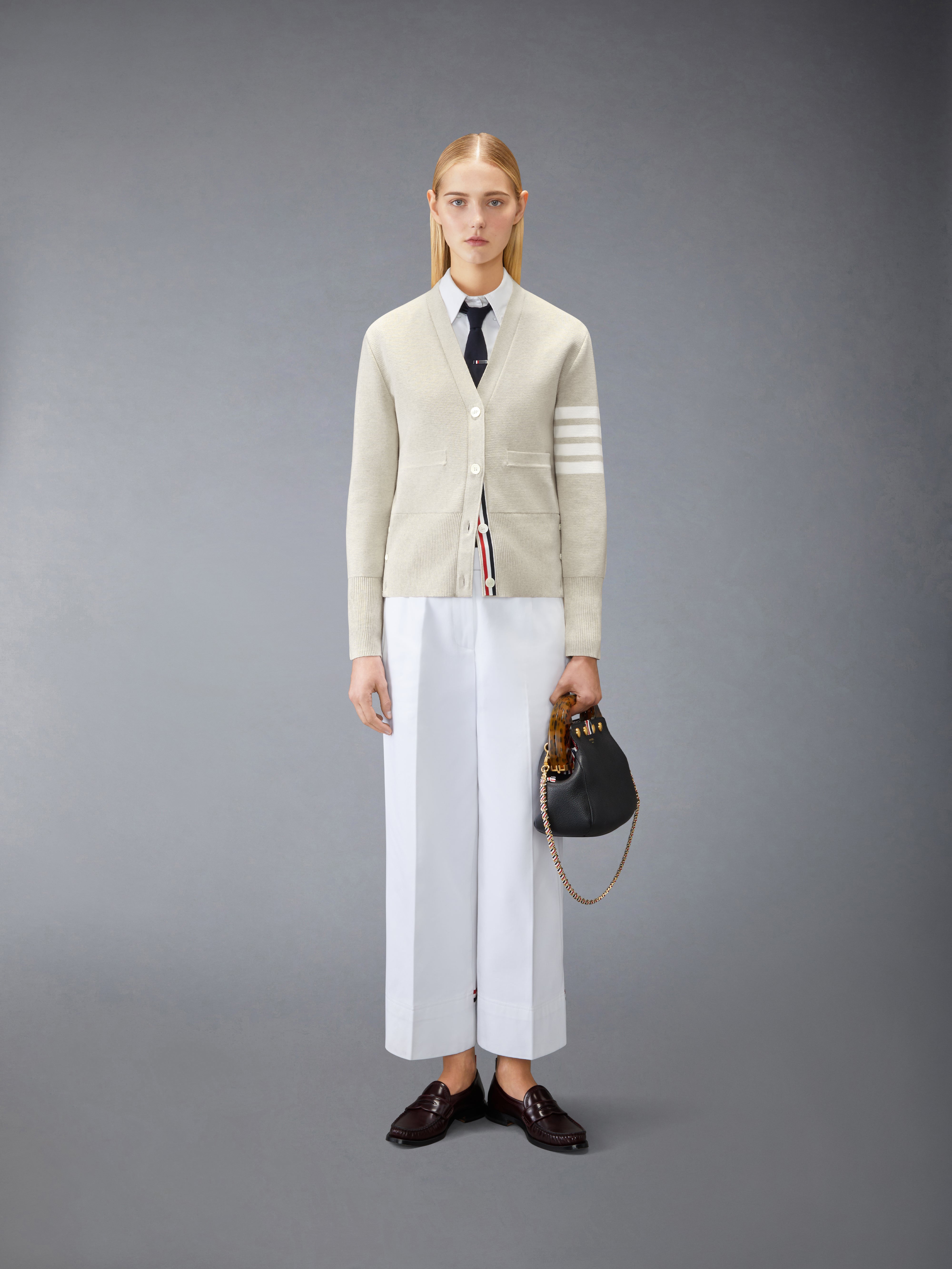 Cotton Crepe Milano 4-Bar Cardigan | Thom Browne