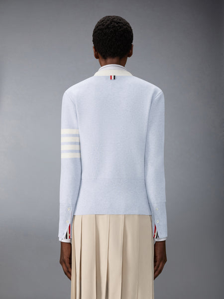 MILANO STITCH COTTON 4-BAR CARDIGAN PALE GREY