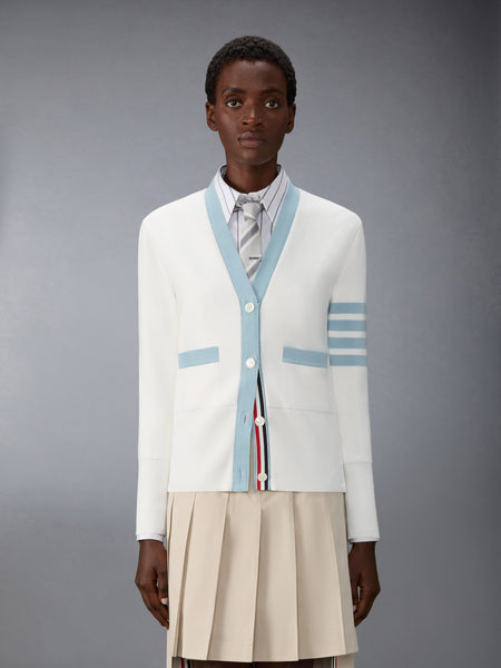 MILANO STITCH COTTON 4-BAR CARDIGAN WHITE