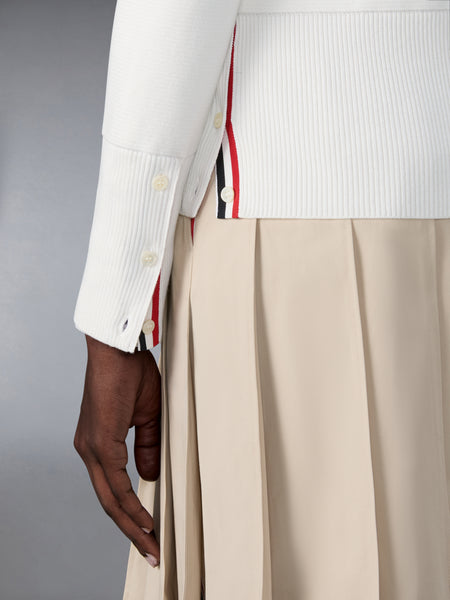 MILANO STITCH COTTON 4-BAR CARDIGAN WHITE