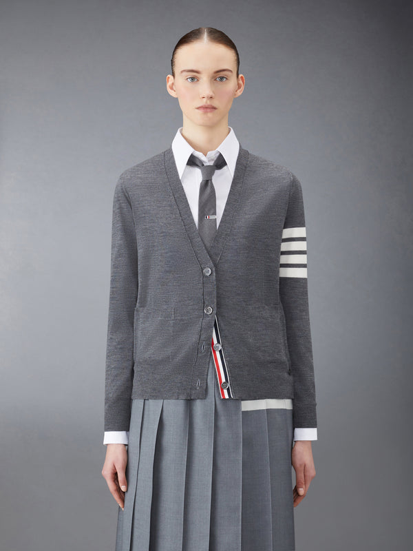 WOOL 4-BAR RELAXED V-NECK CARDIGAN - featured image