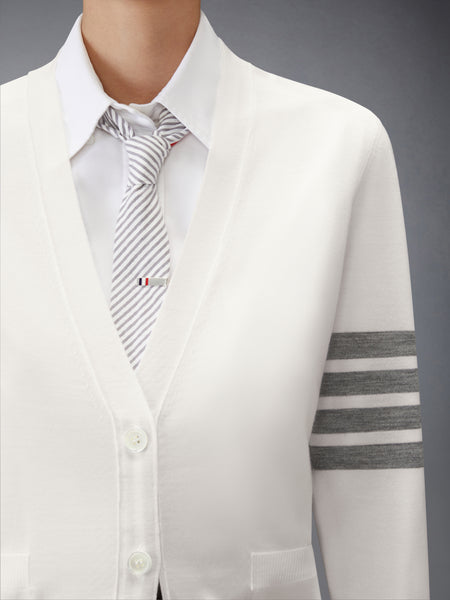 MERINO WOOL 4-BAR RELAXED FIT V-NECK CARDIGAN