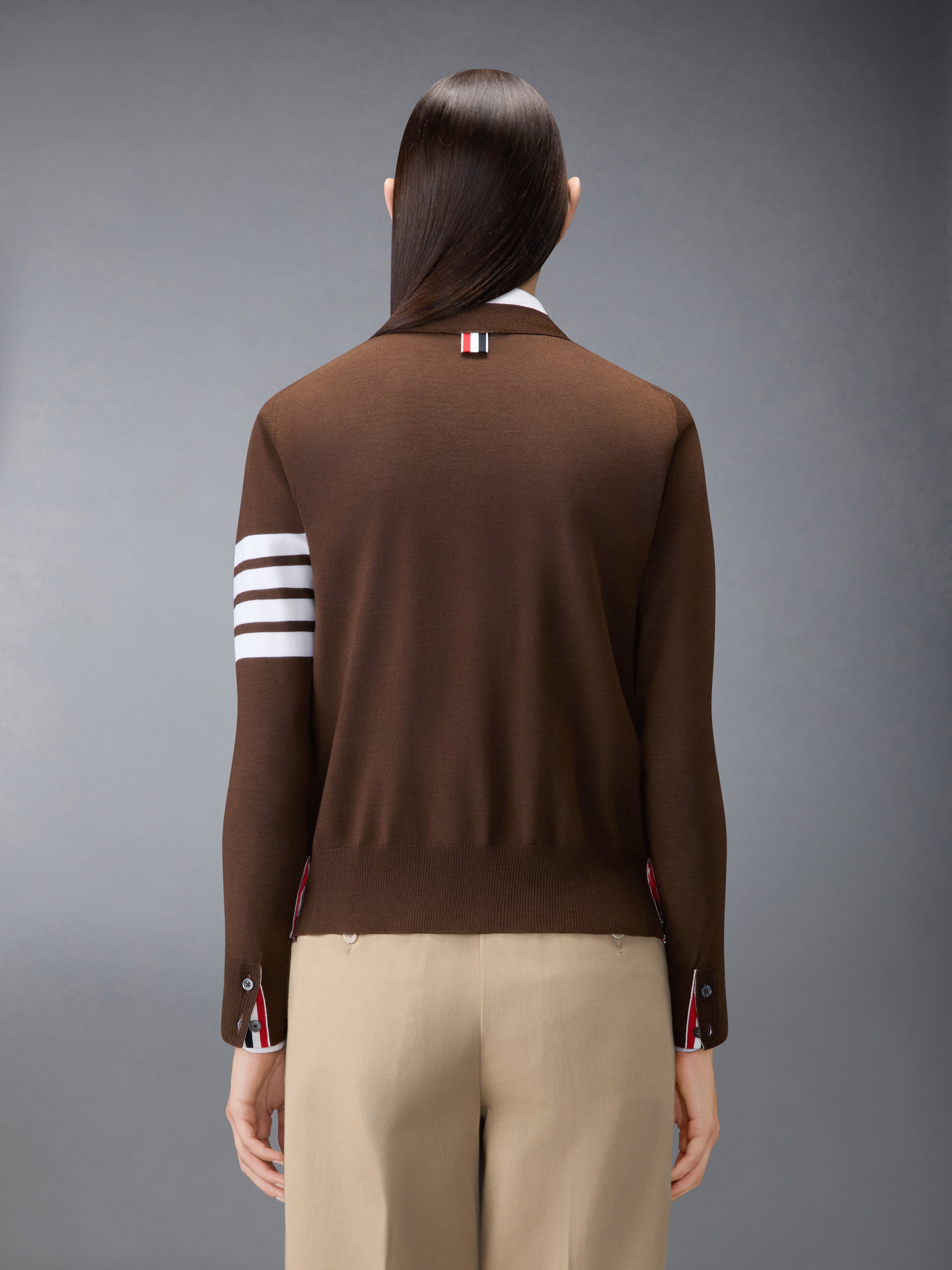 Merino Wool 4-Bar Relaxed Fit V-Neck Cardigan | Thom Browne