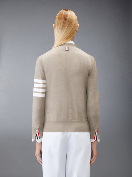 MERINO WOOL 4-BAR RELAXED FIT V-NECK CARDIGAN MED BROWN