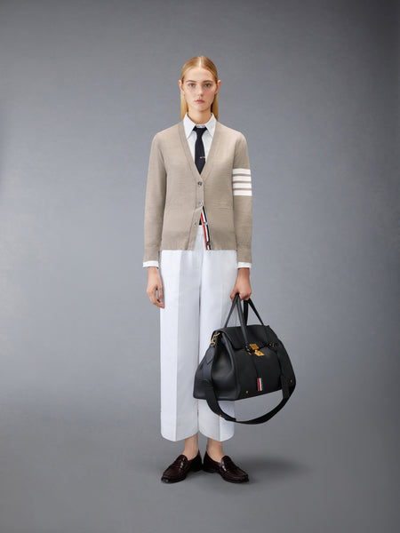 MERINO WOOL 4-BAR RELAXED FIT V-NECK CARDIGAN MED BROWN