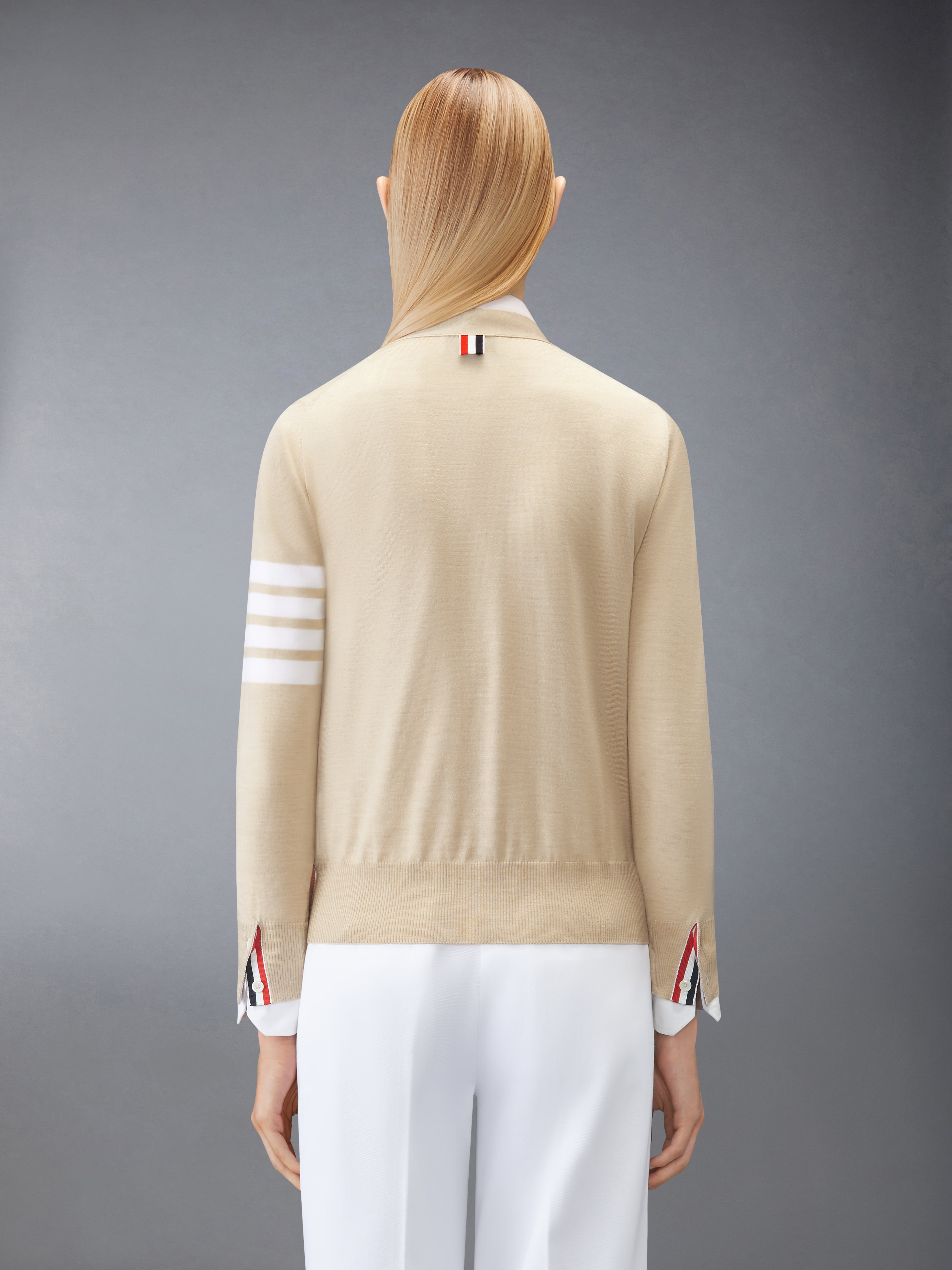 Merino Wool 4-Bar Relaxed Fit V-Neck Cardigan | Thom Browne