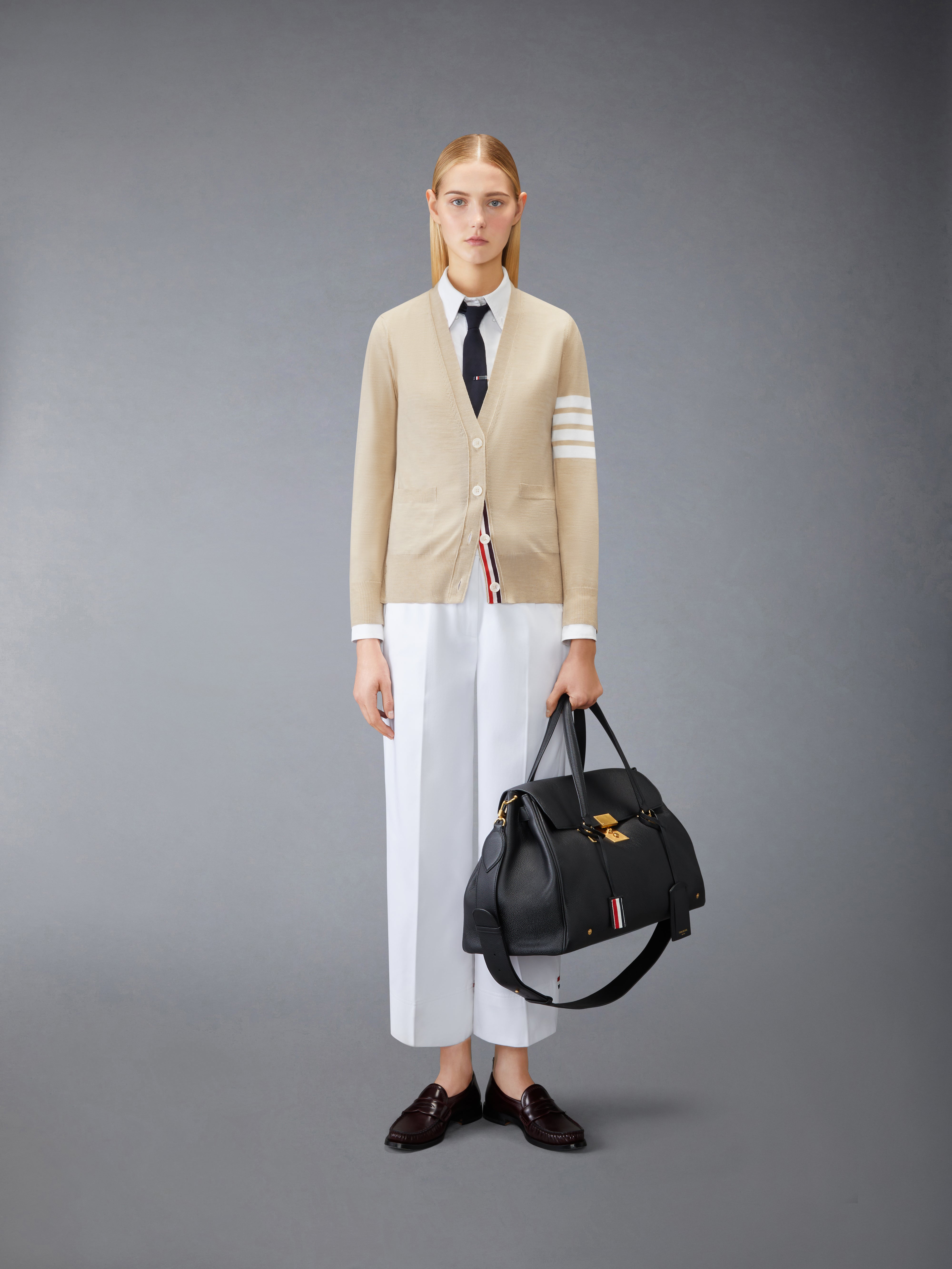 Merino Wool 4-Bar Relaxed Fit V-Neck Cardigan | Thom Browne