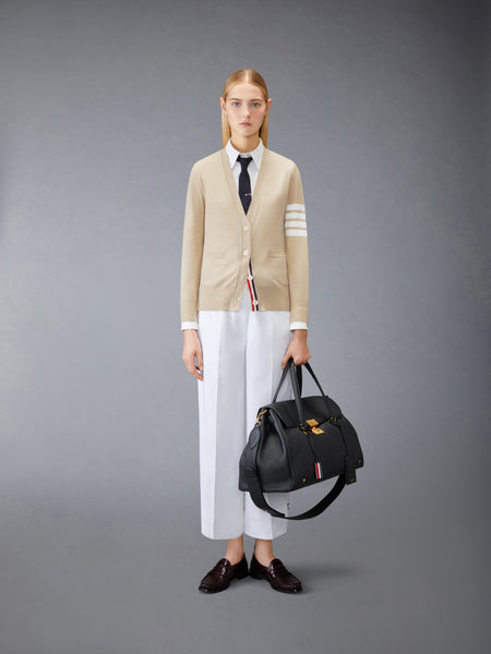 MERINO WOOL 4-BAR RELAXED FIT V-NECK CARDIGAN BEIGE