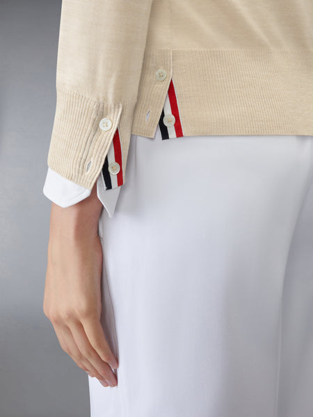 MERINO WOOL 4-BAR RELAXED FIT V-NECK CARDIGAN BEIGE