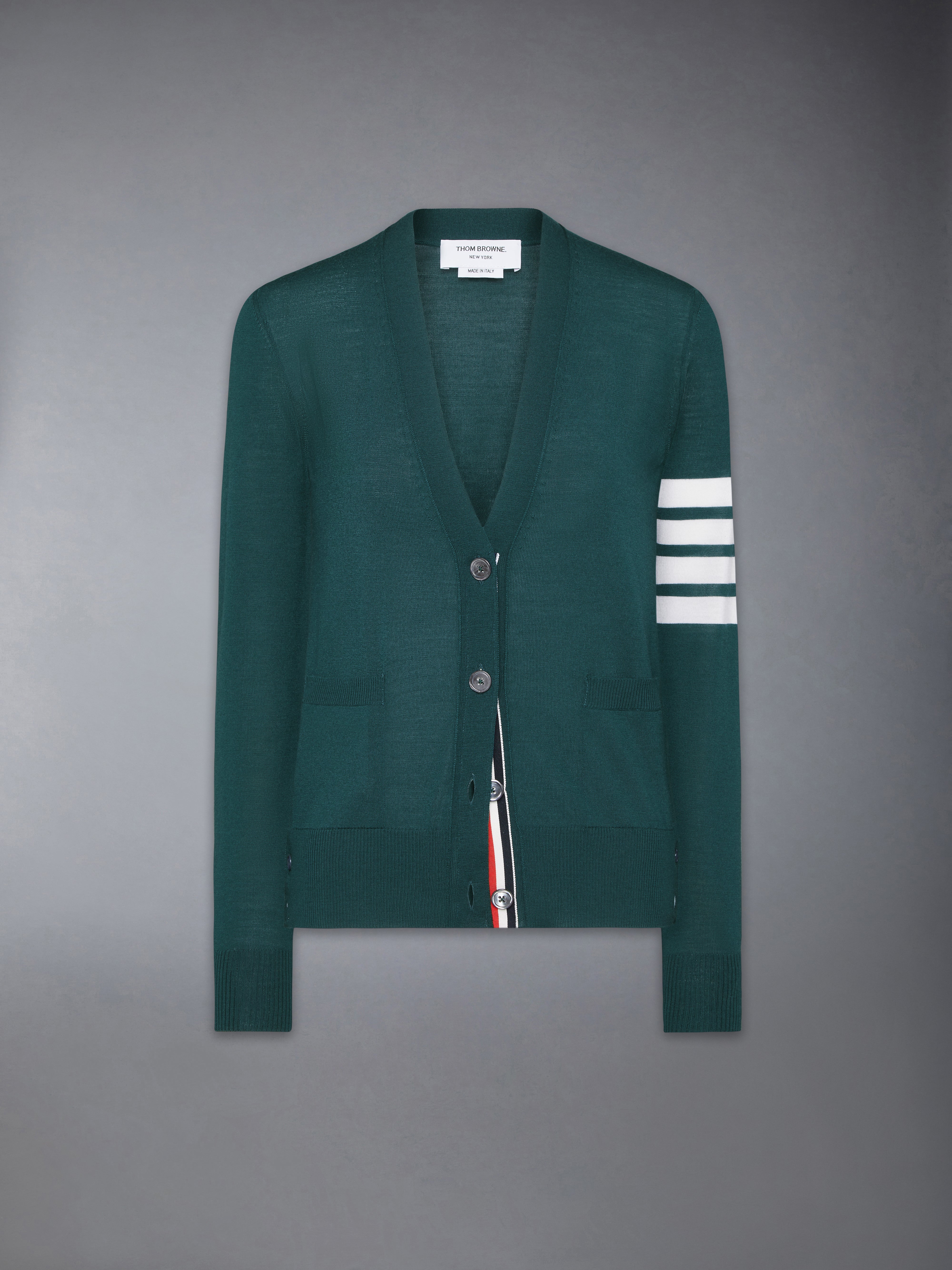 THOM BROWNE カーディガン サイズ1 カーキ Merino Wool 4-Bar Relaxed Fit V-Neck Cardigan | Thom Browne
