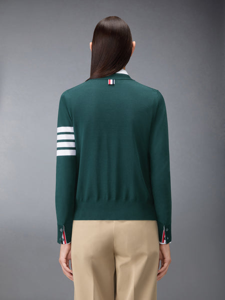 MERINO WOOL 4-BAR RELAXED FIT V-NECK CARDIGAN DK GREEN