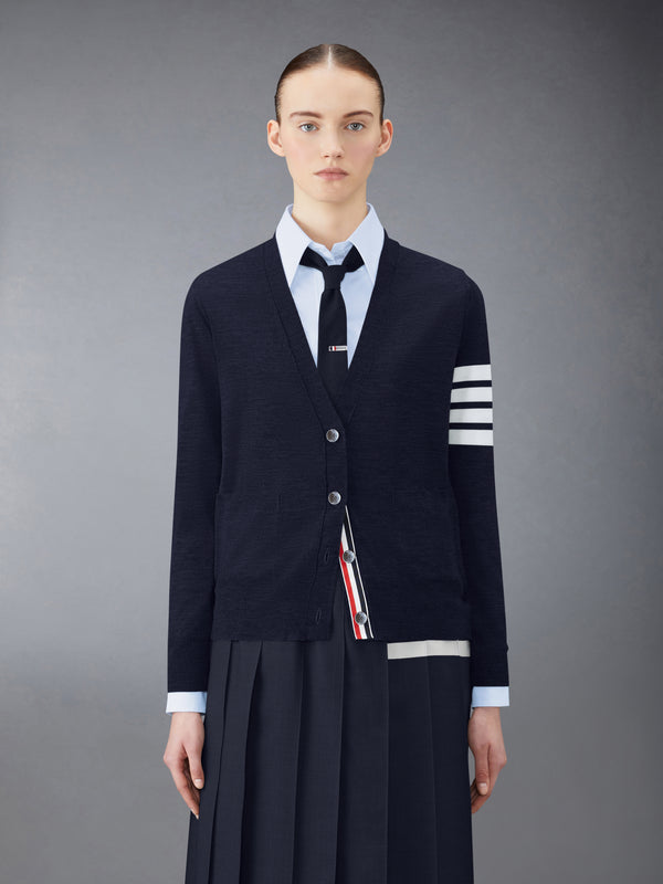 WOOL 4-BAR RELAXED V-NECK CARDIGAN - featured image