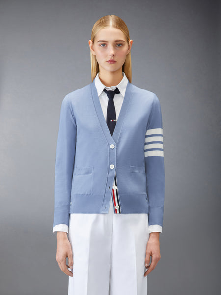 MERINO WOOL 4-BAR RELAXED FIT V-NECK CARDIGAN LT BLUE