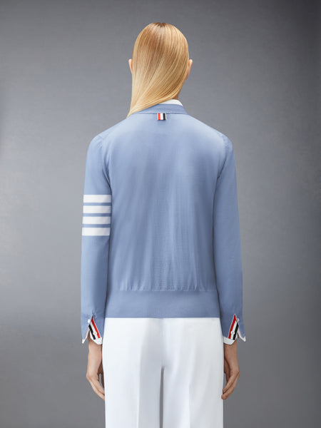 MERINO WOOL 4-BAR RELAXED FIT V-NECK CARDIGAN LT BLUE