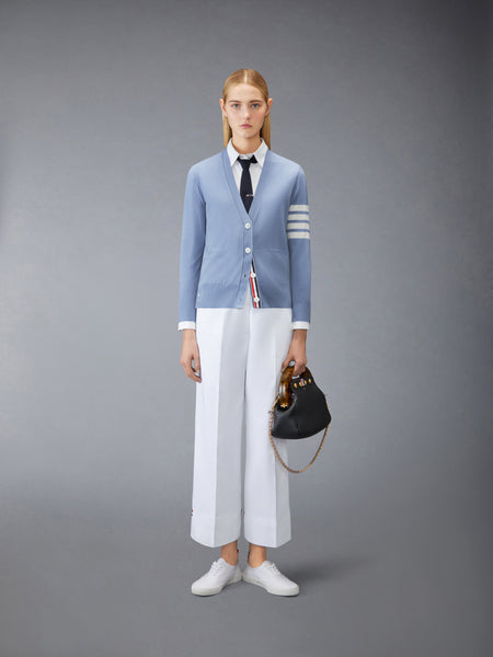 MERINO WOOL 4-BAR RELAXED FIT V-NECK CARDIGAN LT BLUE