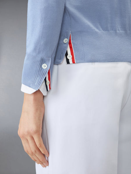 MERINO WOOL 4-BAR RELAXED FIT V-NECK CARDIGAN LT BLUE