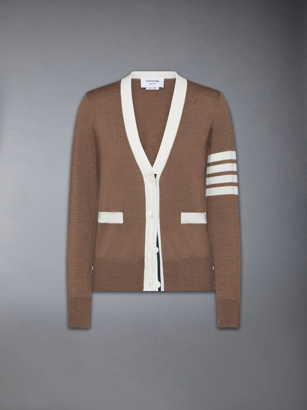 FINE MERINO WOOL 4-BAR V NECK CARDIGAN - featured image