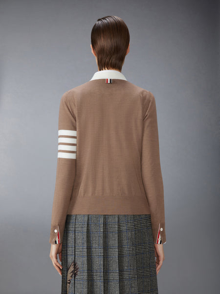 FINE MERINO WOOL 4-BAR V NECK CARDIGAN