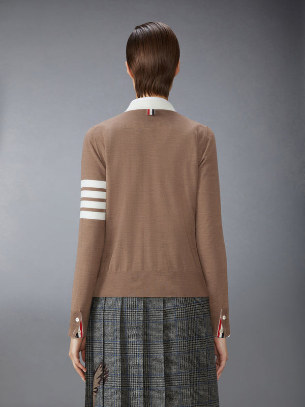 FINE MERINO WOOL 4-BAR V NECK CARDIGAN - image 2