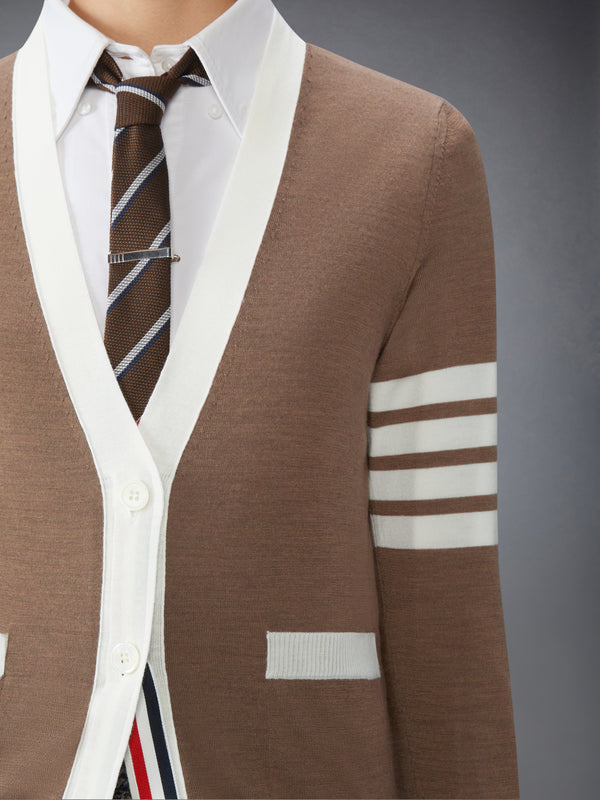 FINE MERINO WOOL 4-BAR V NECK CARDIGAN - image 6