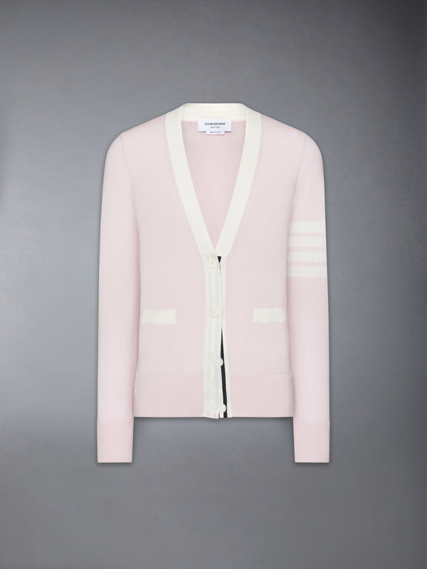 FINE MERINO WOOL 4-BAR RELAXED FIT V NECK CARDIGAN - featured image
