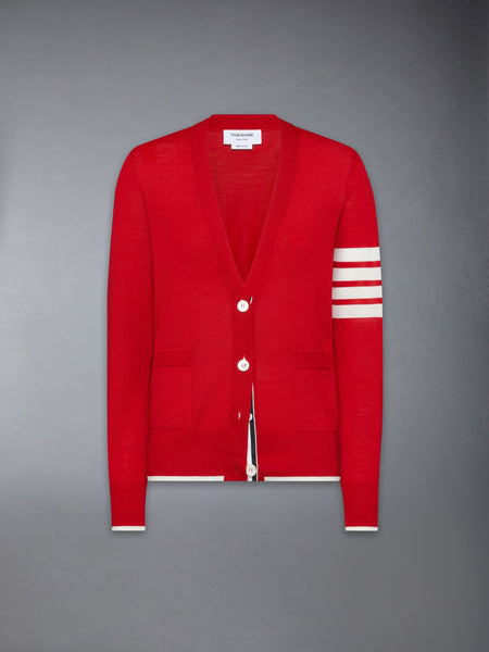 FINE MERINO WOOL 4-BAR RELAXED FIT CARDIGAN RED