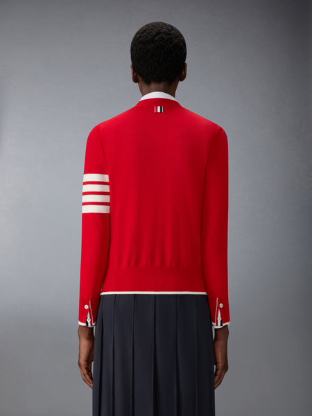 FINE MERINO WOOL 4-BAR RELAXED FIT CARDIGAN RED