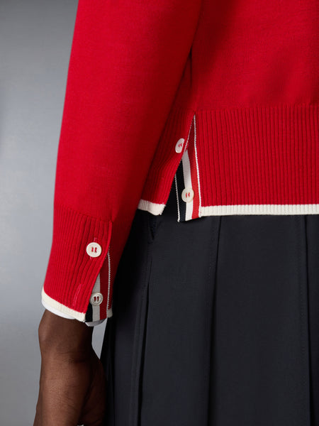 FINE MERINO WOOL 4-BAR RELAXED FIT CARDIGAN RED