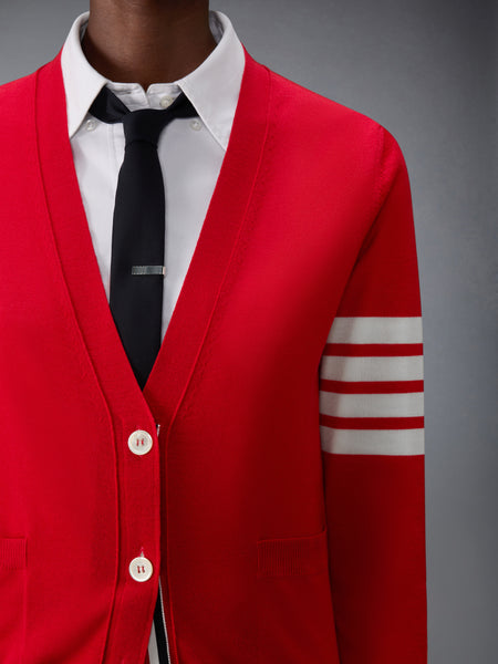 FINE MERINO WOOL 4-BAR RELAXED FIT CARDIGAN RED