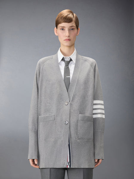 JERSEY STITCH COTTON 4-BAR EXAGGERATED FIT CARDIGAN LT GREY