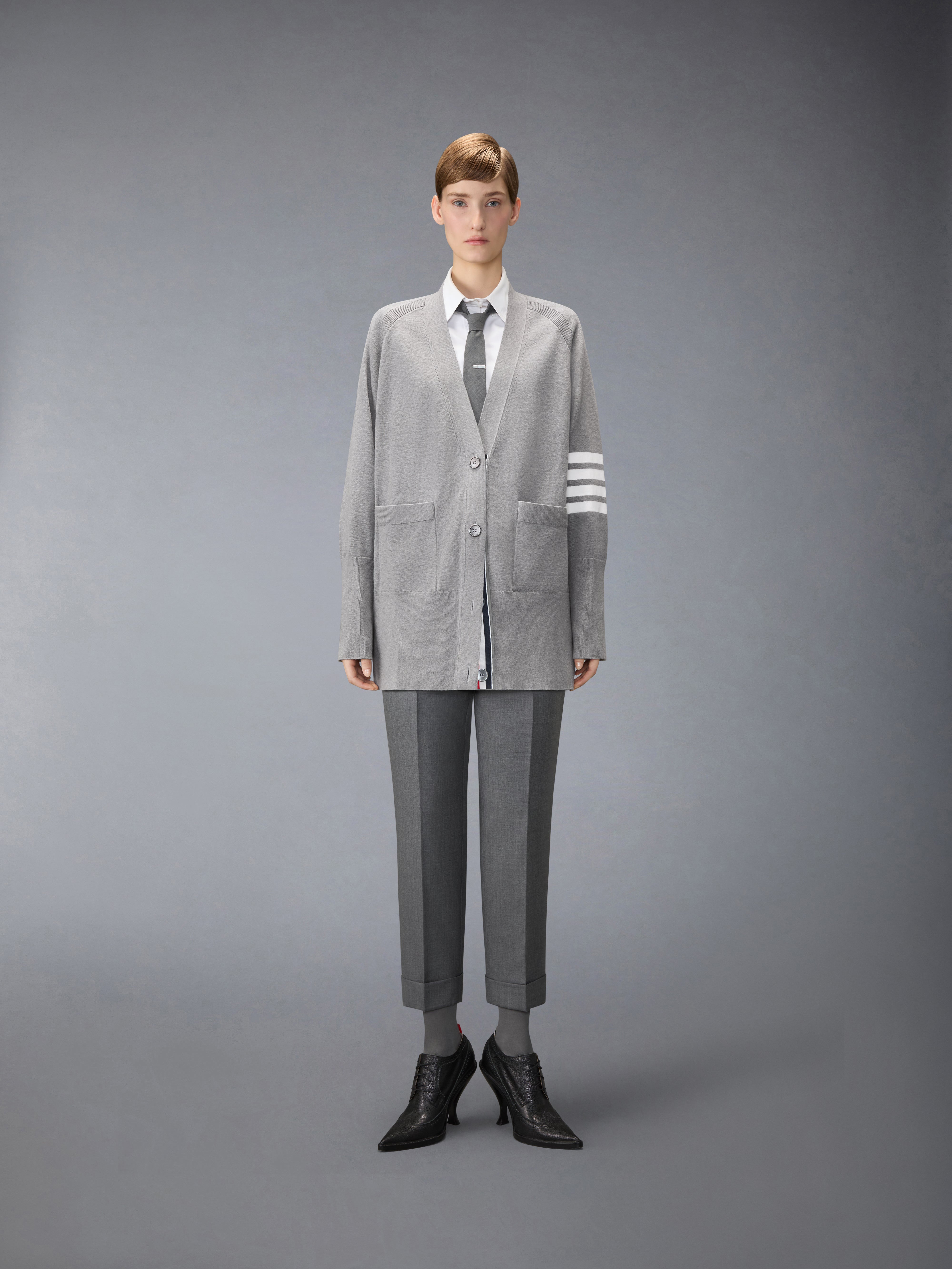 Jersey Stitch Cotton 4 Bar Exaggerated Fit Cardigan | Thom Browne