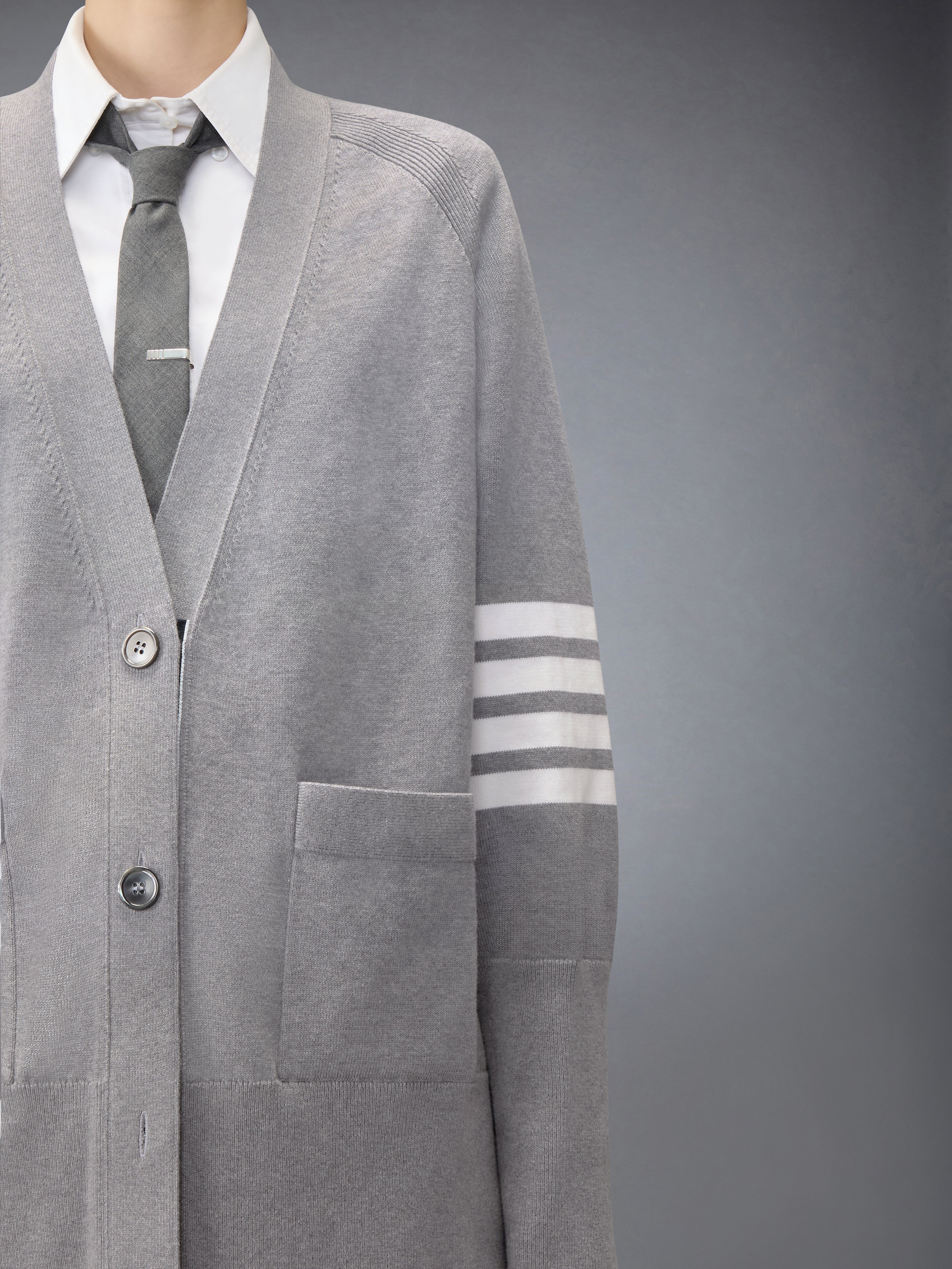 Jersey Stitch Cotton 4 Bar Exaggerated Fit Cardigan | Thom Browne
