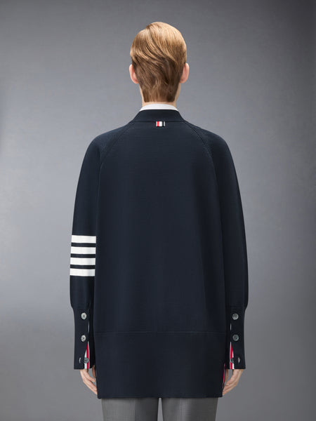 JERSEY STITCH COTTON 4-BAR EXAGGERATED FIT CARDIGAN NAVY