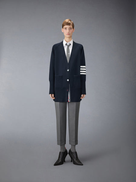 JERSEY STITCH COTTON 4-BAR EXAGGERATED FIT CARDIGAN NAVY