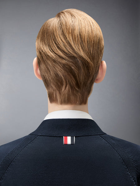 JERSEY STITCH COTTON 4-BAR EXAGGERATED FIT CARDIGAN NAVY