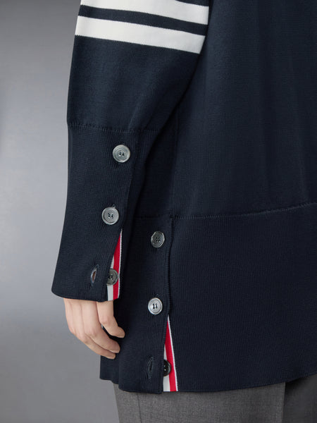 JERSEY STITCH COTTON 4-BAR EXAGGERATED FIT CARDIGAN NAVY