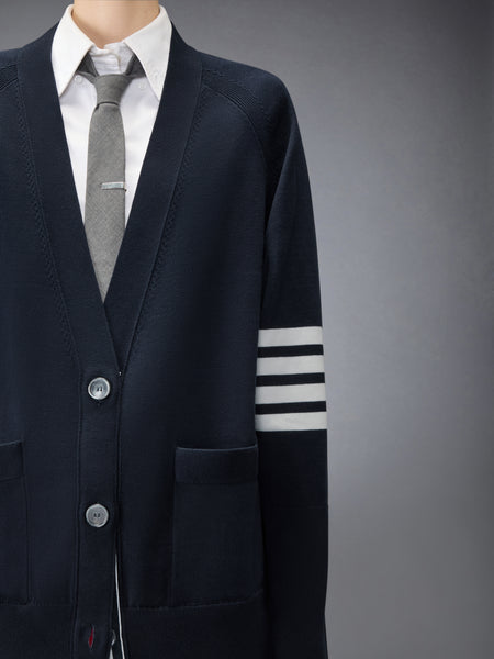 JERSEY STITCH COTTON 4-BAR EXAGGERATED FIT CARDIGAN NAVY