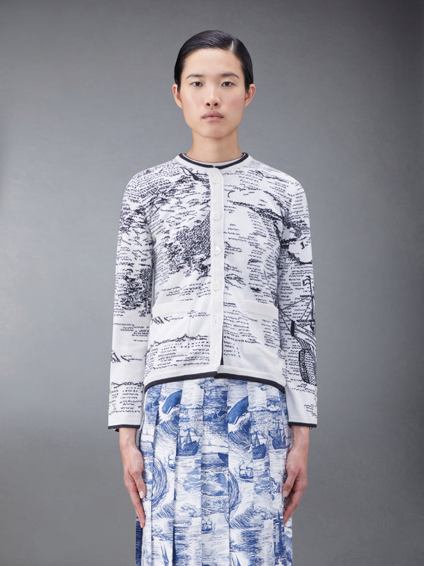 Cashmere Nautical Toile Jersey Silk Lined Crew Neck Cardigan - featured image
