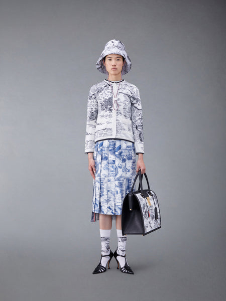 Cashmere Nautical Toile Jersey Silk Lined Crew Neck Cardigan BLK/WHT