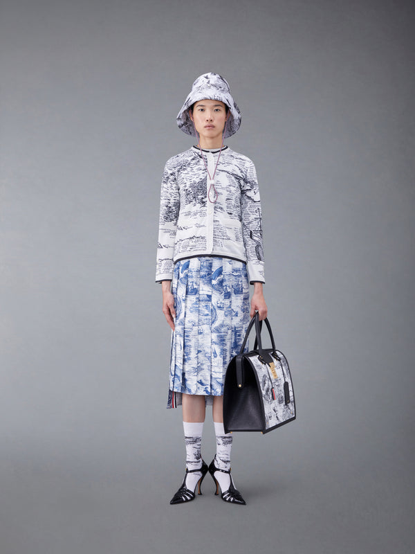 Cashmere Nautical Toile Jersey Silk Lined Crew Neck Cardigan - image 3