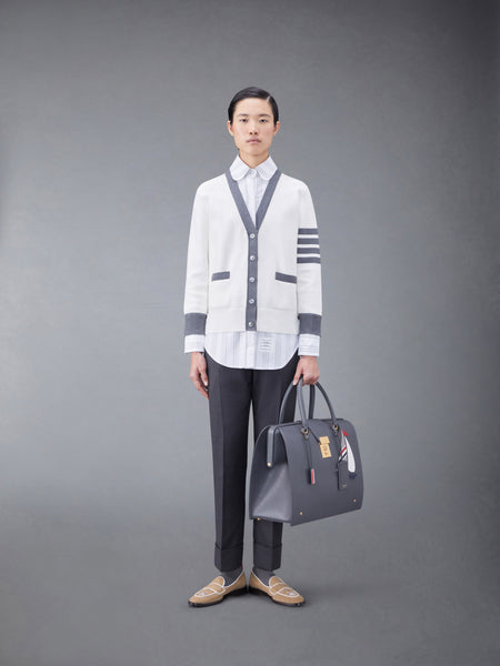 Cotton Milano and Oxford 4-Bar V-Neck Cardigan Shirt Combo WHITE