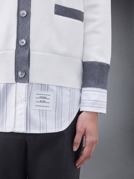 Cotton Milano and Oxford 4-Bar V-Neck Cardigan Shirt Combo WHITE