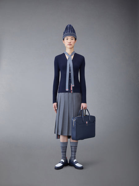 Wool Silk Rib Stripe Neck Tie V-neck Cardigan NAVY