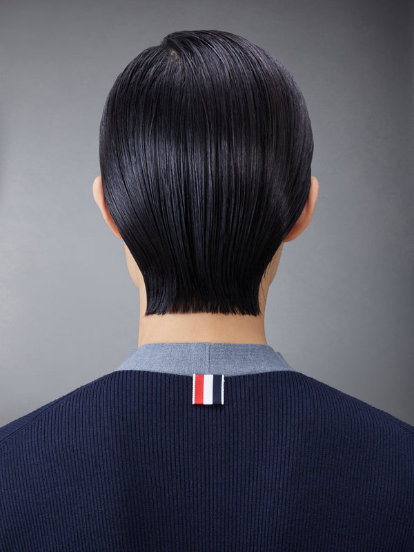 Wool Silk Rib Stripe Neck Tie V-neck Cardigan - image 5