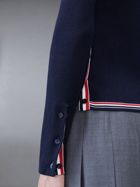 Wool Silk Rib Stripe Neck Tie V-neck Cardigan NAVY