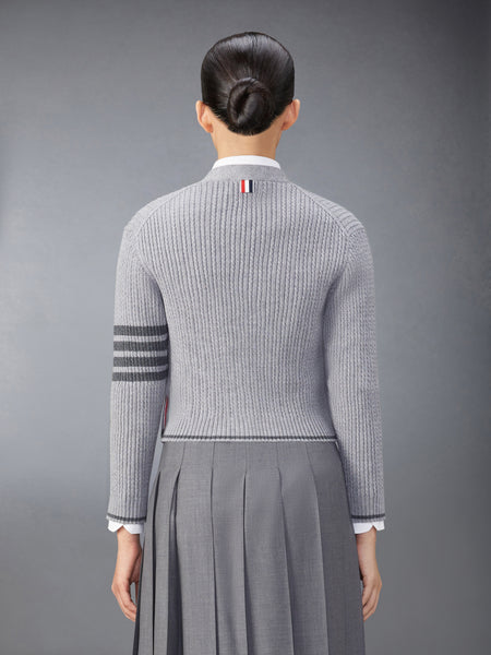 MERINO WOOL 4-BAR CROPPED CARDIGAN LT GREY
