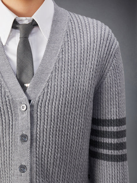 MERINO WOOL 4-BAR CROPPED CARDIGAN LT GREY