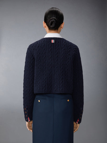 IRISH WOOL HANDKNIT CABLE STITCH SHORT CARDIGAN NAVY